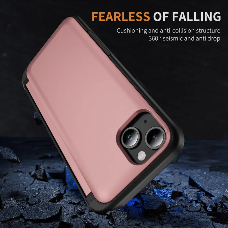 For iPhone 15 Plus Case Flip Kickstand Card Holder TPU+PC Anti-fall Phone Cover - Pink