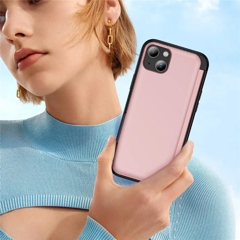 For iPhone 15 Plus Case Flip Kickstand Card Holder TPU+PC Anti-fall Phone Cover - Pink