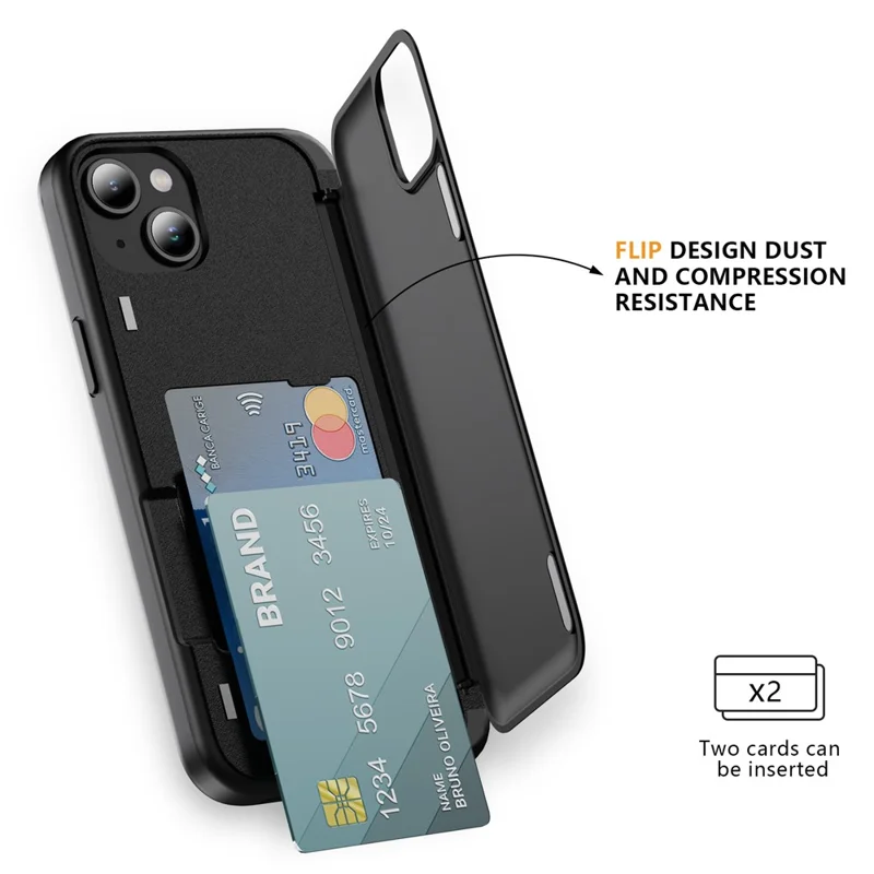 For iPhone 15 Plus Case Flip Kickstand Card Holder TPU+PC Anti-fall Phone Cover - Black