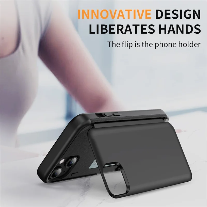 For iPhone 15 Plus Case Flip Kickstand Card Holder TPU+PC Anti-fall Phone Cover - Black