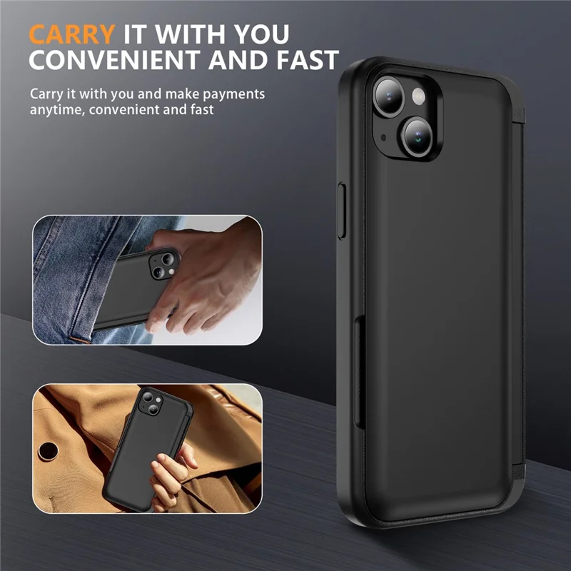 For iPhone 15 Plus Case Flip Kickstand Card Holder TPU+PC Anti-fall Phone Cover - Black