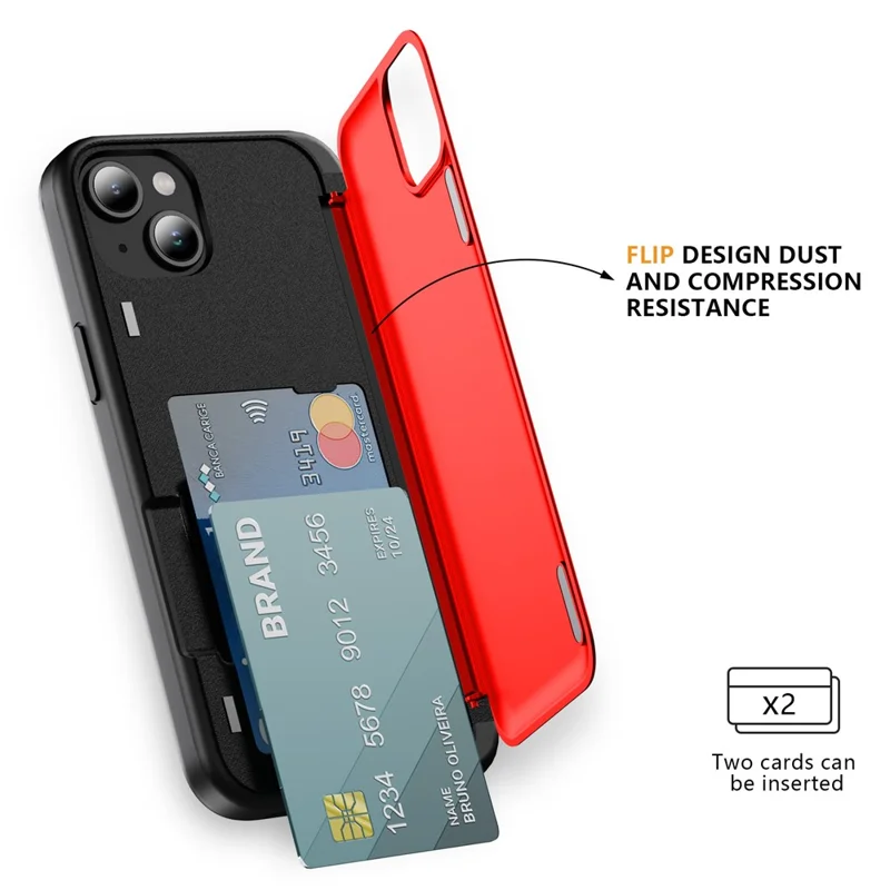 For iPhone 15 Plus Case Flip Kickstand Card Holder TPU+PC Anti-fall Phone Cover - Red