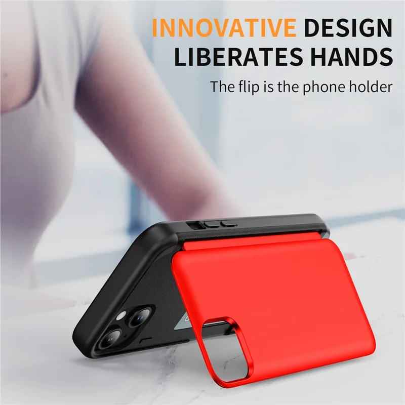 For iPhone 15 Plus Case Flip Kickstand Card Holder TPU+PC Anti-fall Phone Cover - Red