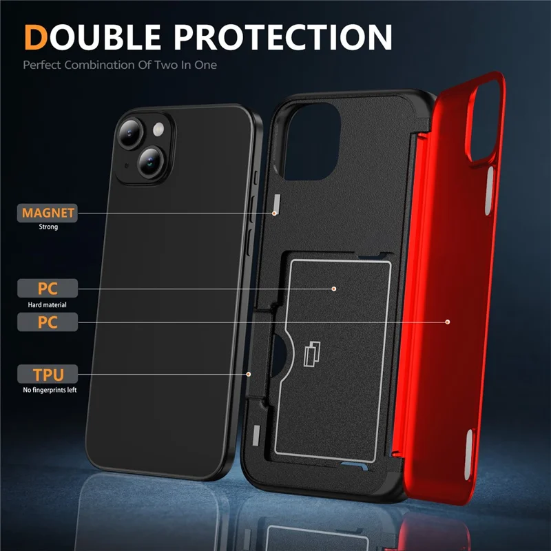 For iPhone 15 Plus Case Flip Kickstand Card Holder TPU+PC Anti-fall Phone Cover - Red