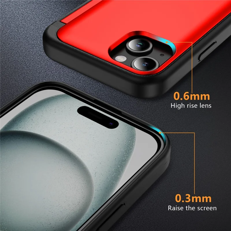 For iPhone 15 Plus Case Flip Kickstand Card Holder TPU+PC Anti-fall Phone Cover - Red