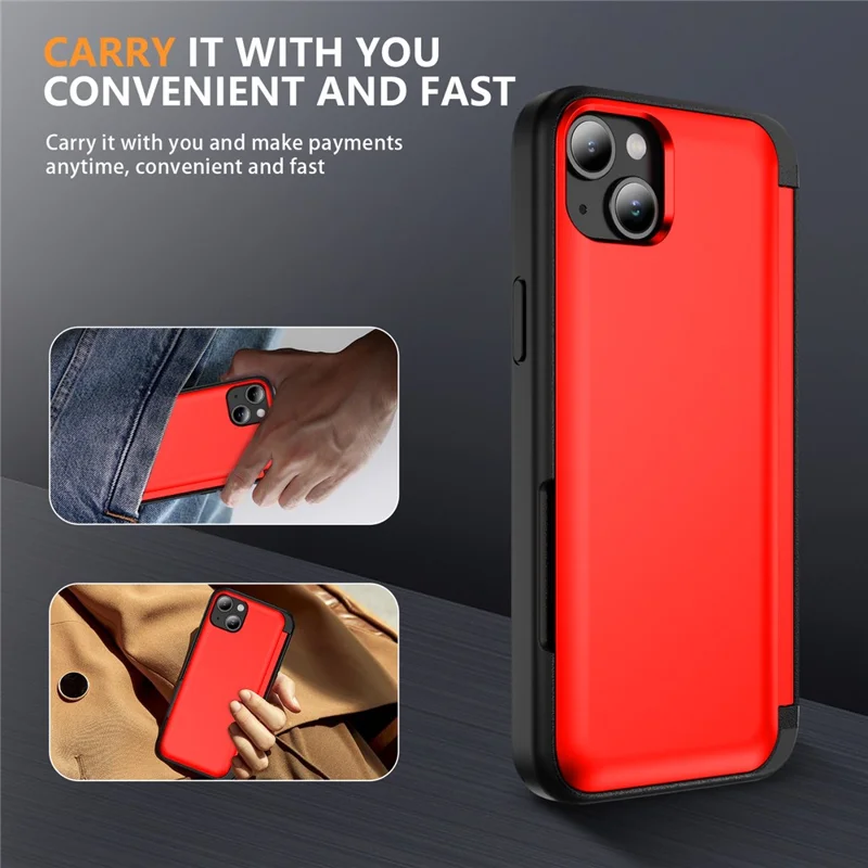 For iPhone 15 Plus Case Flip Kickstand Card Holder TPU+PC Anti-fall Phone Cover - Red
