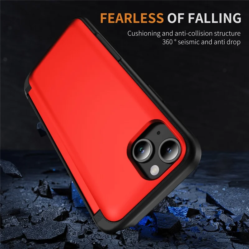 For iPhone 15 Plus Case Flip Kickstand Card Holder TPU+PC Anti-fall Phone Cover - Red