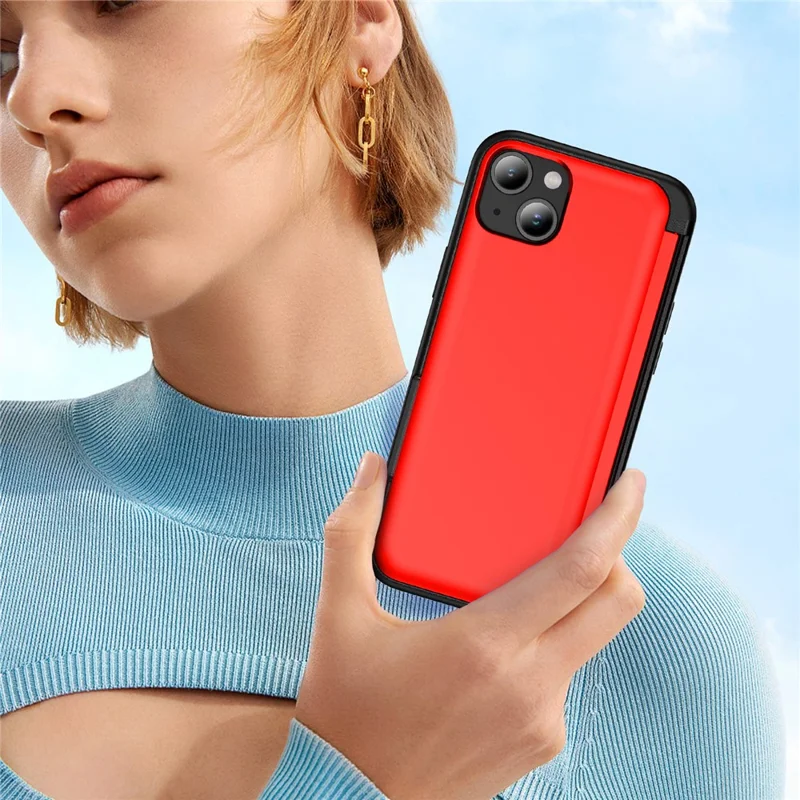 For iPhone 15 Plus Case Flip Kickstand Card Holder TPU+PC Anti-fall Phone Cover - Red