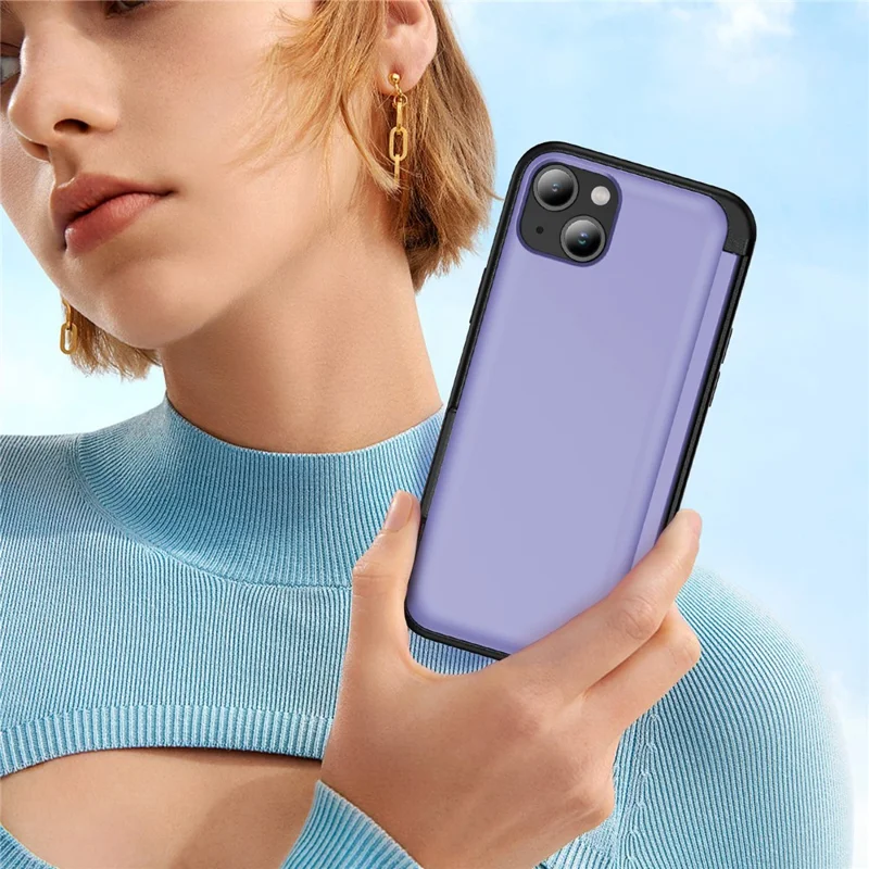 Flip-taske til iPhone 15 Plus med kickstand, kortlomme, TPU+PC, faldsikker telefonbeskyttelse - lyserød