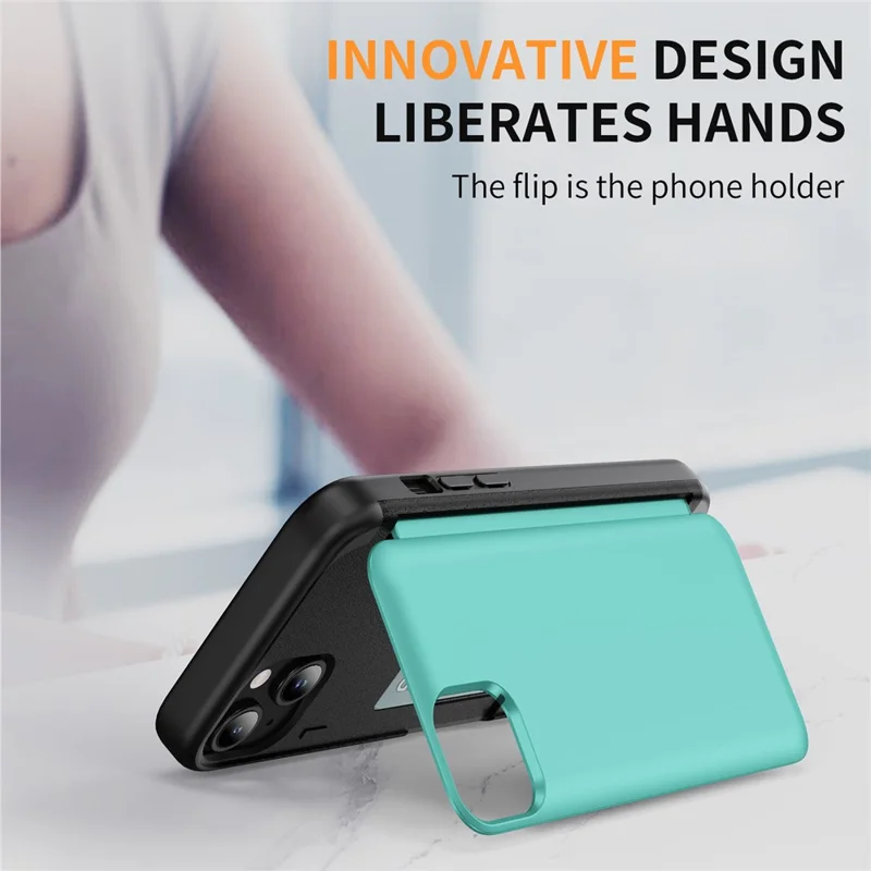 For iPhone 15 Plus Case Flip Kickstand Card Holder TPU+PC Anti-fall Phone Cover - Cyan