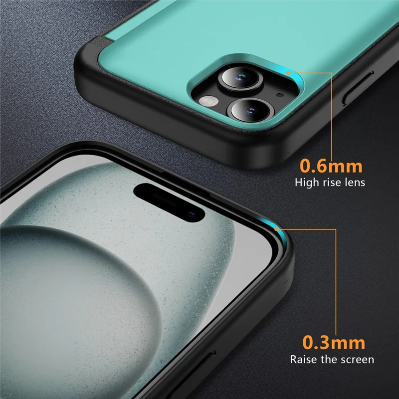 For iPhone 15 Plus Case Flip Kickstand Card Holder TPU+PC Anti-fall Phone Cover - Cyan