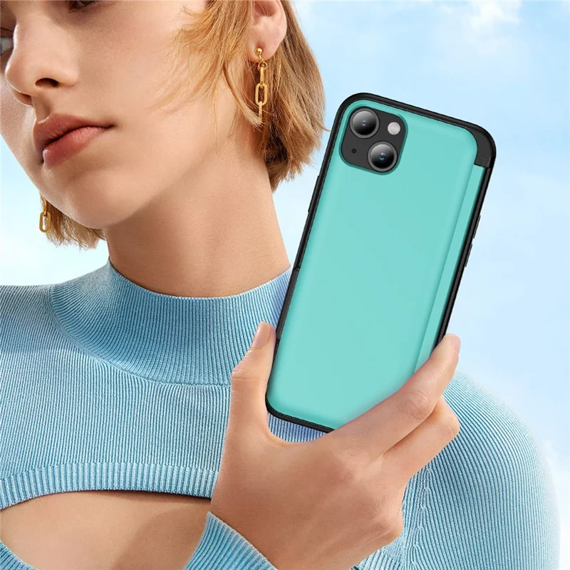 For iPhone 15 Plus Case Flip Kickstand Card Holder TPU+PC Anti-fall Phone Cover - Cyan