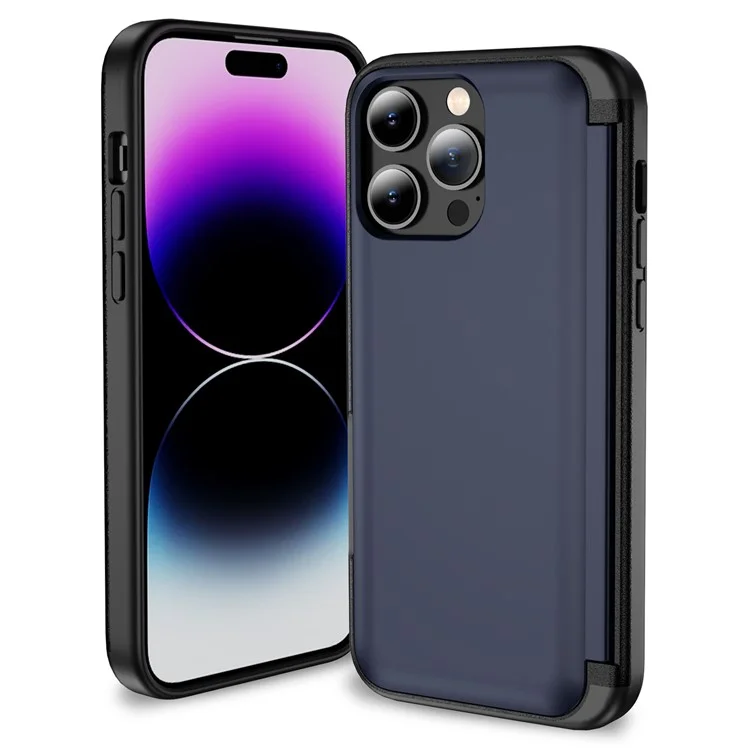 For iPhone 15 Pro Max Case TPU+PC Hidden Card Slot Phone Cover - Navy Blue