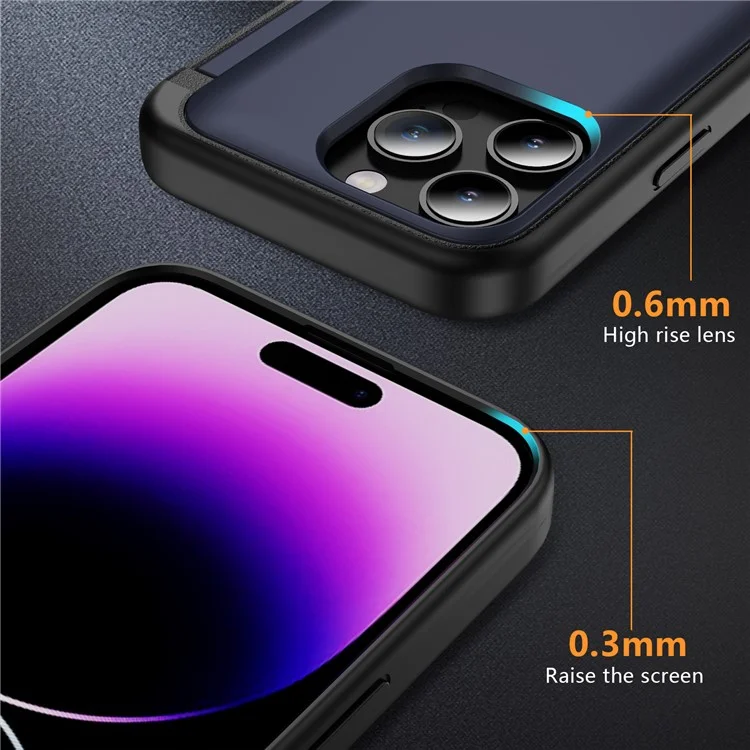 Für iPhone 15 Pro Case TPU+PC Handyhülle mit Kartenfach und Flip-Ständer - Saphir