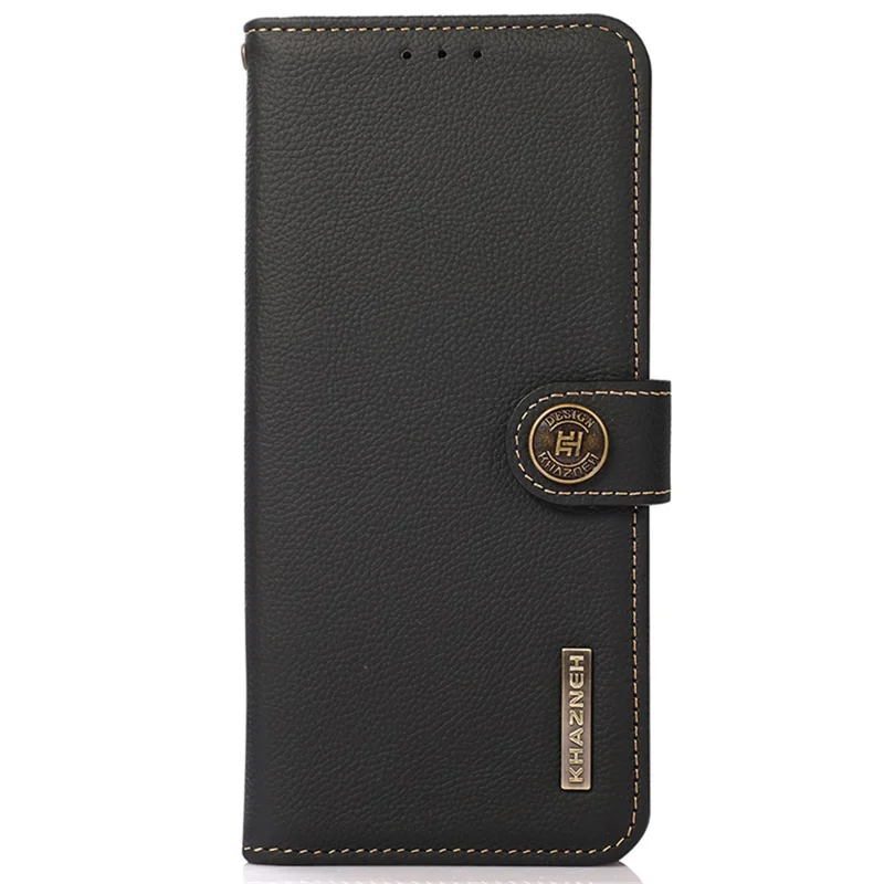 KHAZNEH For Xiaomi Redmi A3 / Poco C61 4G Case RFID Blocking Anti-drop Genuine Cow Leather Phone Cover - Black