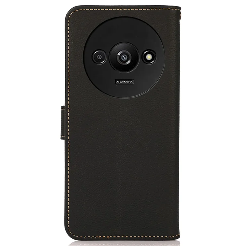 KHAZNEH For Xiaomi Redmi A3 / Poco C61 4G Case RFID Blocking Anti-drop Genuine Cow Leather Phone Cover - Black