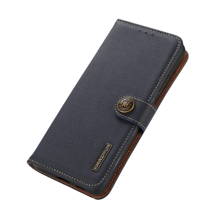 KHAZNEH Para Xiaomi Redmi A3 / Poco C61 4G Case RFID Blocking Anti-queda Genuíno Couro de Vaca Capa de Telefone - Azul