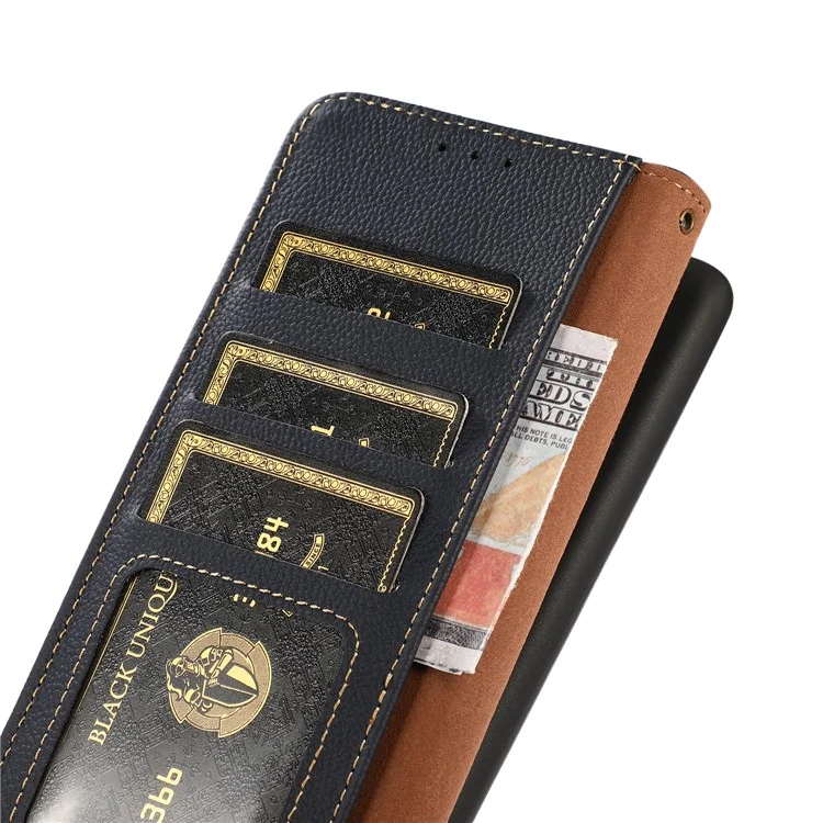 KHAZNEH Para Xiaomi Redmi A3 / Poco C61 4G Case RFID Blocking Anti-queda Genuíno Couro de Vaca Capa de Telefone - Azul