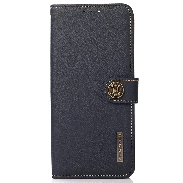 KHAZNEH Para Xiaomi Redmi A3 / Poco C61 4G Case RFID Blocking Anti-queda Genuíno Couro de Vaca Capa de Telefone - Azul