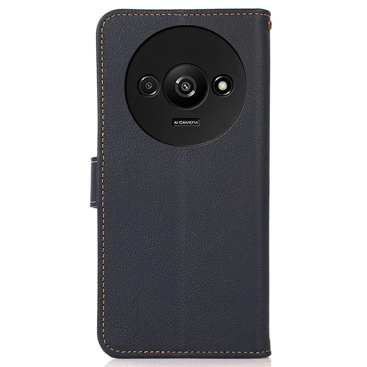 KHAZNEH Para Xiaomi Redmi A3 / Poco C61 4G Case RFID Blocking Anti-queda Genuíno Couro de Vaca Capa de Telefone - Azul