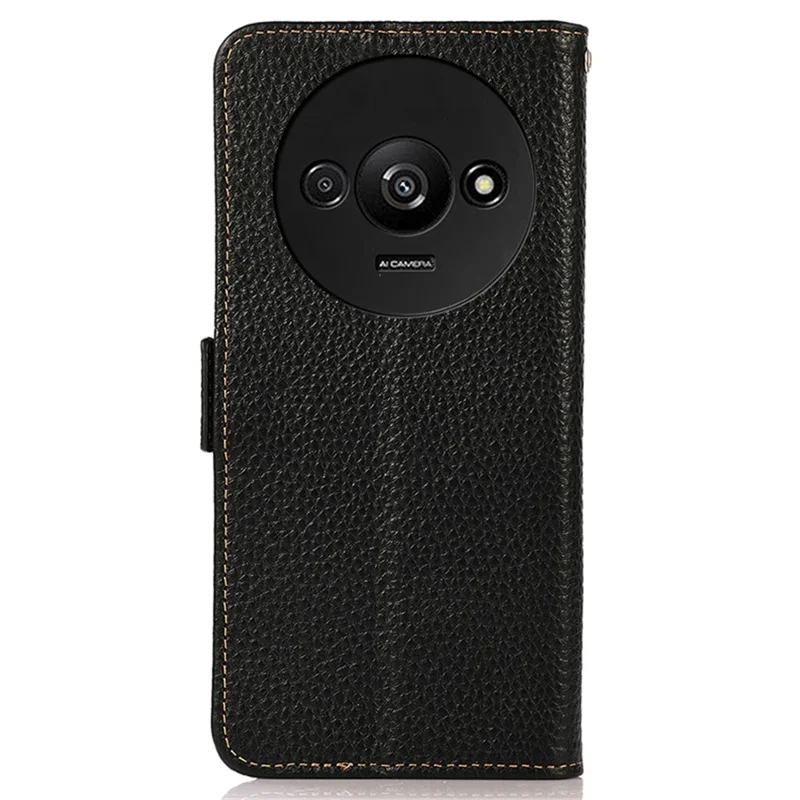 KHAZNEH For Xiaomi Redmi A3 / Poco C61 4G Magnetic Cell Phone Case Genuine Cow Leather RFID Blocking Cover - Black