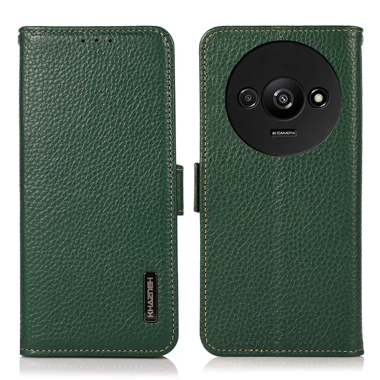 KHAZNEH Para Xiaomi Redmi A3 / Poco C61 4G Funda Magnética de Teléfono Móvil de Piel de Vaca Genuina con Bloqueo RFID - Verde