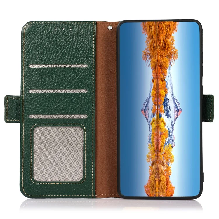 KHAZNEH Para Xiaomi Redmi A3 / Poco C61 4G Funda Magnética de Teléfono Móvil de Piel de Vaca Genuina con Bloqueo RFID - Verde