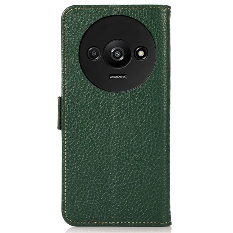 KHAZNEH Para Xiaomi Redmi A3 / Poco C61 4G Funda Magnética de Teléfono Móvil de Piel de Vaca Genuina con Bloqueo RFID - Verde