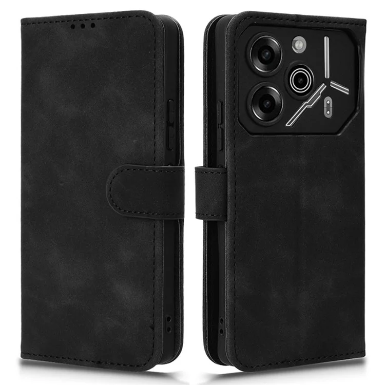 For TECNO Pova 6 Pro 5G Case Skin-Touch Texture Foldable Stand Phone Cover - Black