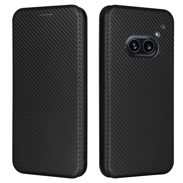 For Nothing Phone (2a) Plus / Phone (2a) Case Carbon Fiber Texture PU Leather Magnetic Closure Phone Cover - Black