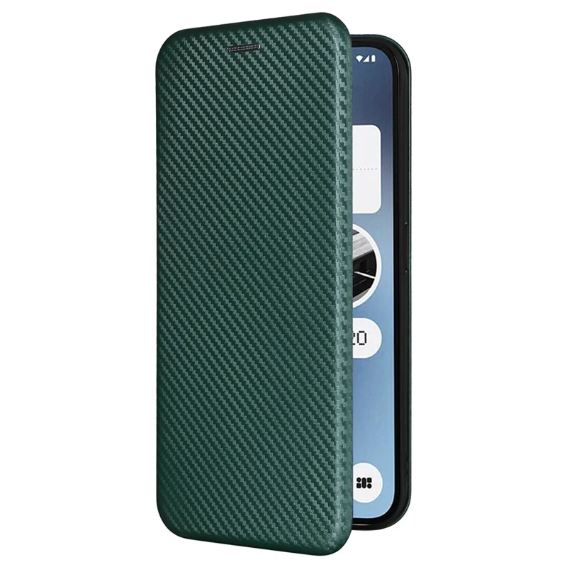 For Nothing Phone (2a) Plus / Phone (2a) Case Carbon Fiber Texture PU Leather Magnetic Closure Phone Cover - Green