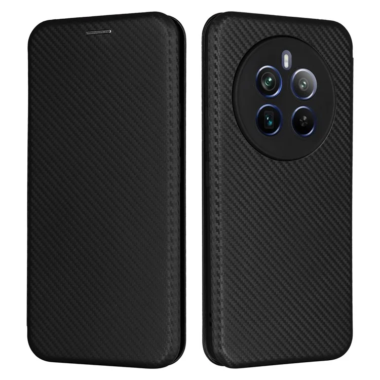 Para Realme 12 Pro 5G / 12 Pro+ 5G Case Card Slots Leather Phone Cover Carbon Fiber Texture - Black