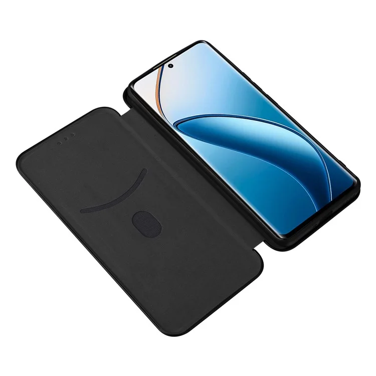 Para Realme 12 Pro 5G / 12 Pro+ 5G Case Card Slots Leather Phone Cover Carbon Fiber Texture - Black