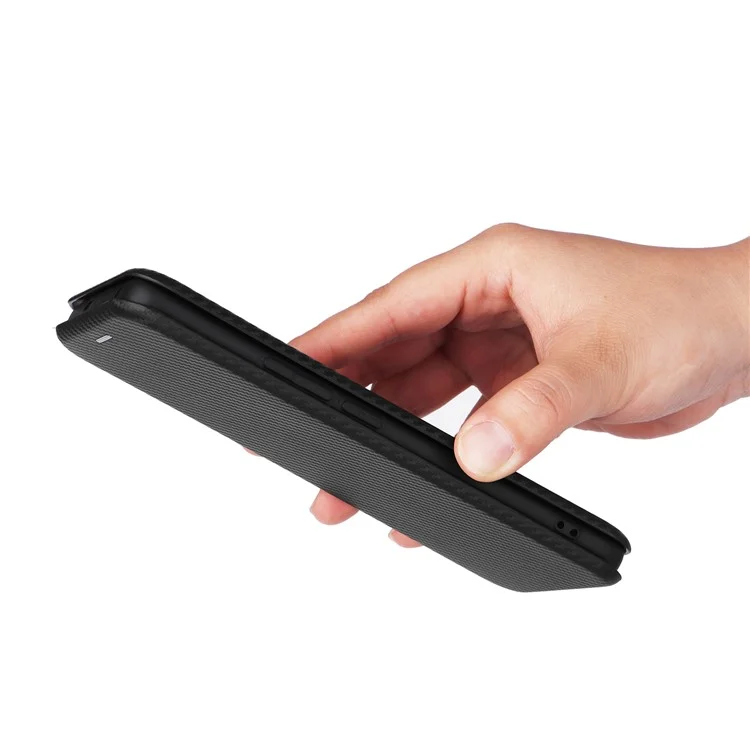 Para Realme 12 Pro 5G / 12 Pro+ 5G Case Card Slots Leather Phone Cover Carbon Fiber Texture - Black