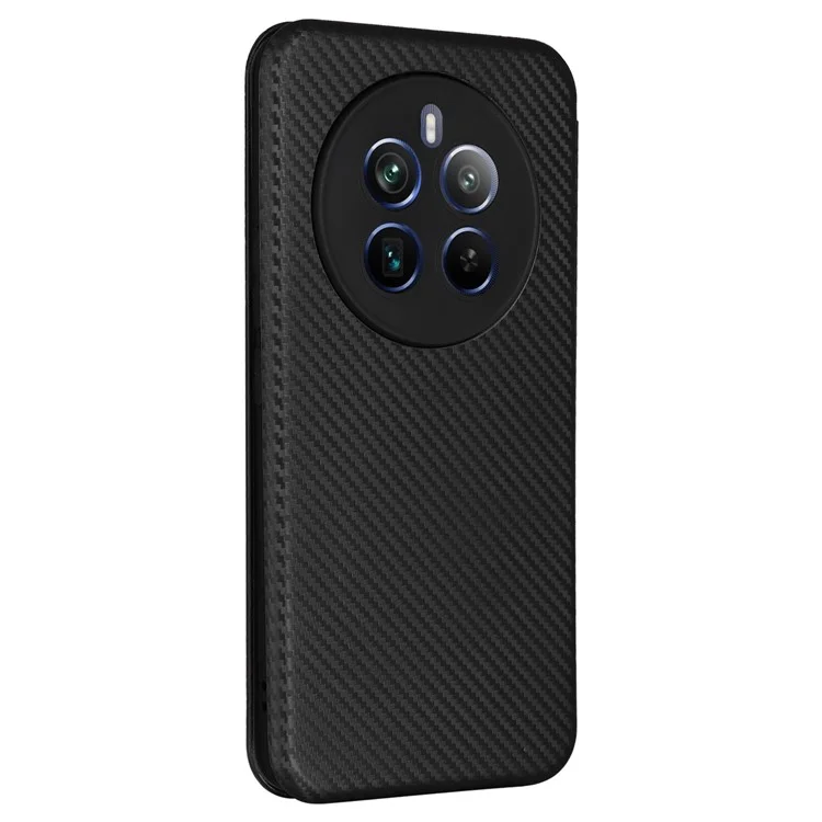Para Realme 12 Pro 5G / 12 Pro+ 5G Case Card Slots Leather Phone Cover Carbon Fiber Texture - Black