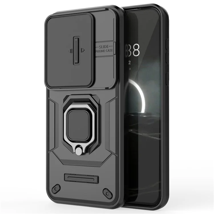 Pour Huawei Pura 70 Pro / Pura 70 Pro+ Étui à support Slide Lens Protection PC + TPU Housse téléphone - Noir