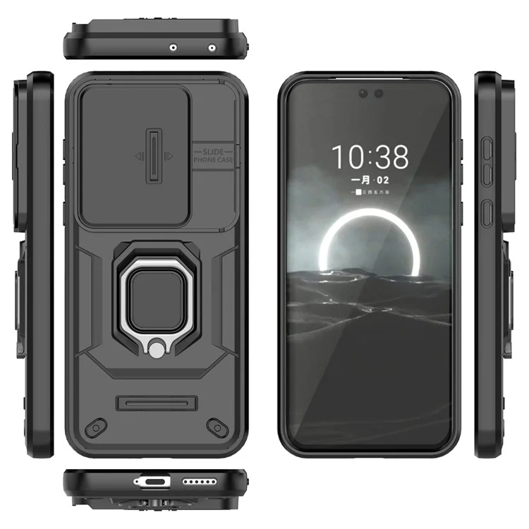 Pour Huawei Pura 70 Pro / Pura 70 Pro+ Étui à support Slide Lens Protection PC + TPU Housse téléphone - Noir