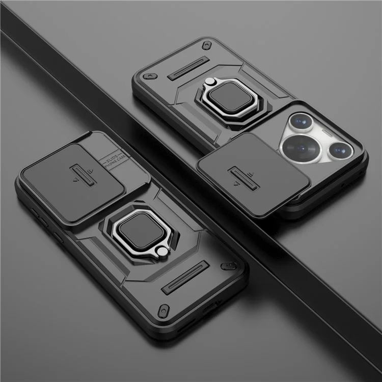 Pour Huawei Pura 70 Pro / Pura 70 Pro+ Étui à support Slide Lens Protection PC + TPU Housse téléphone - Noir