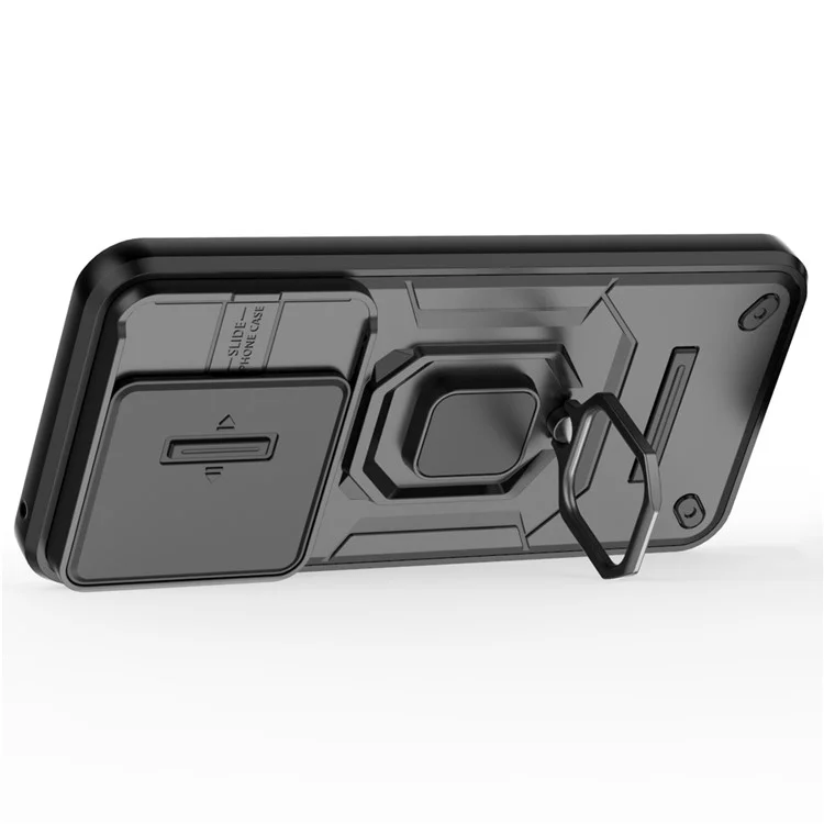 For Huawei Pura 70 Case PC+TPU Protective Phone Shell with Slide Lens Cover - Black