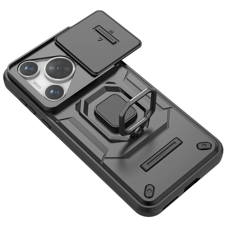 For Huawei Pura 70 Case PC+TPU Protective Phone Shell with Slide Lens Cover - Black