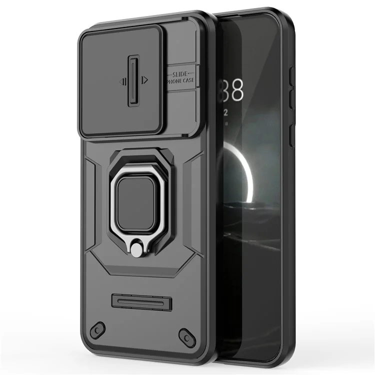 For Huawei Pura 70 Case PC+TPU Protective Phone Shell with Slide Lens Cover - Black