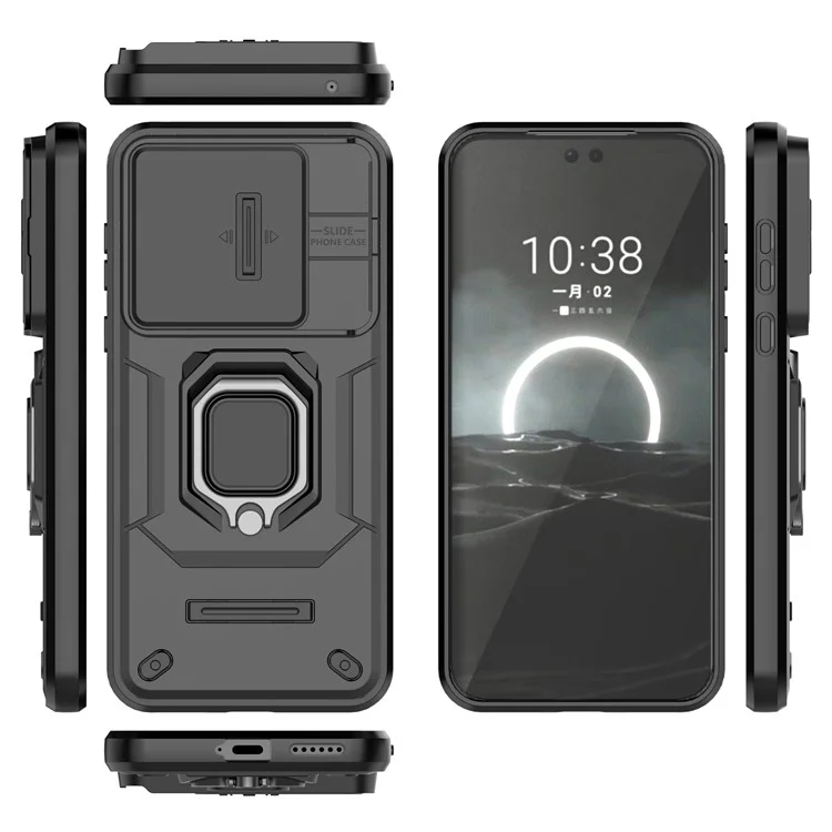 For Huawei Pura 70 Case PC+TPU Protective Phone Shell with Slide Lens Cover - Black