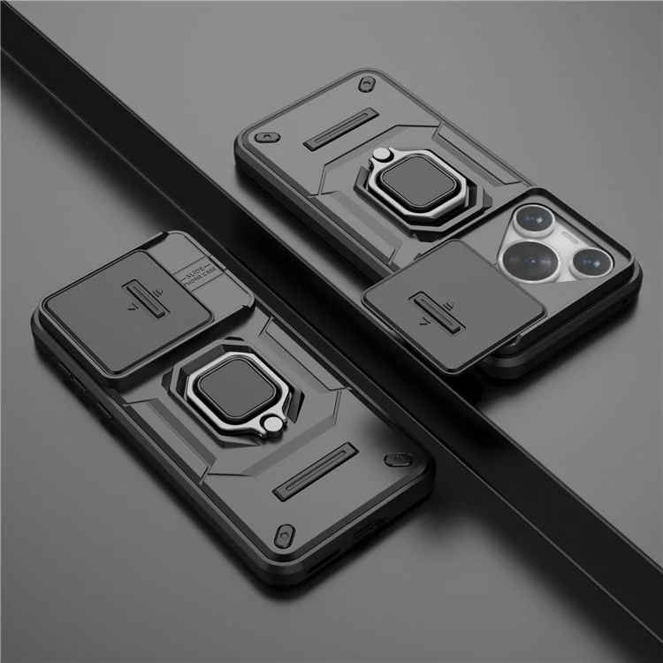 For Huawei Pura 70 Case PC+TPU Protective Phone Shell with Slide Lens Cover - Black