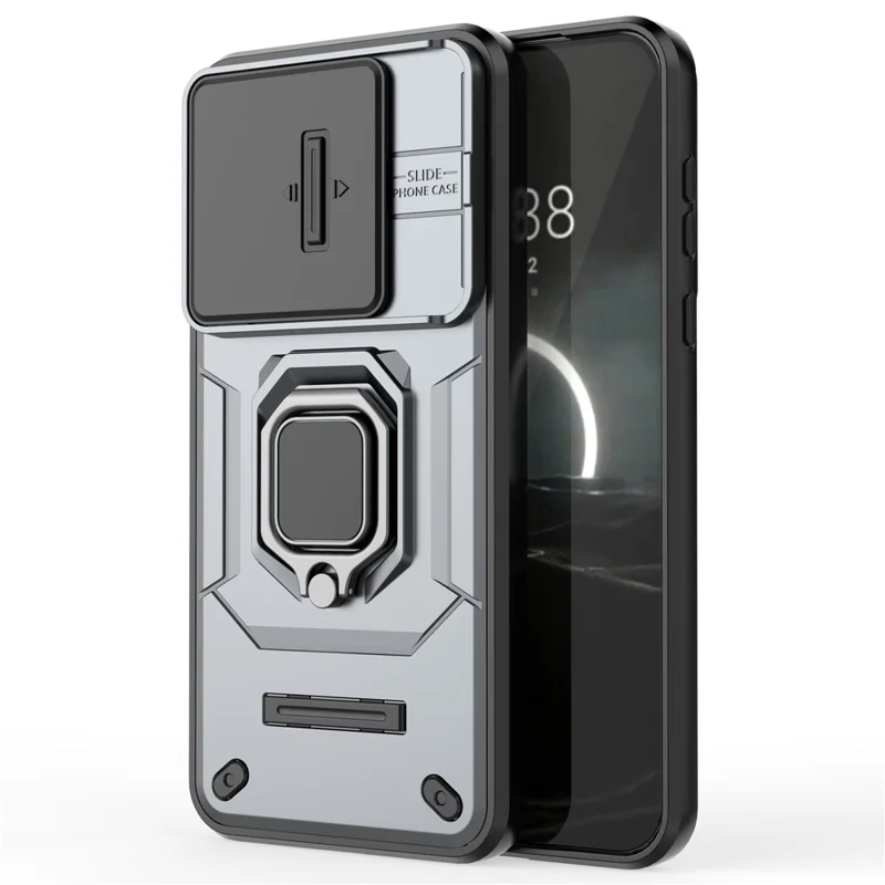 For Huawei Pura 70 Case PC+TPU Protective Phone Shell with Slide Lens Cover - Grey