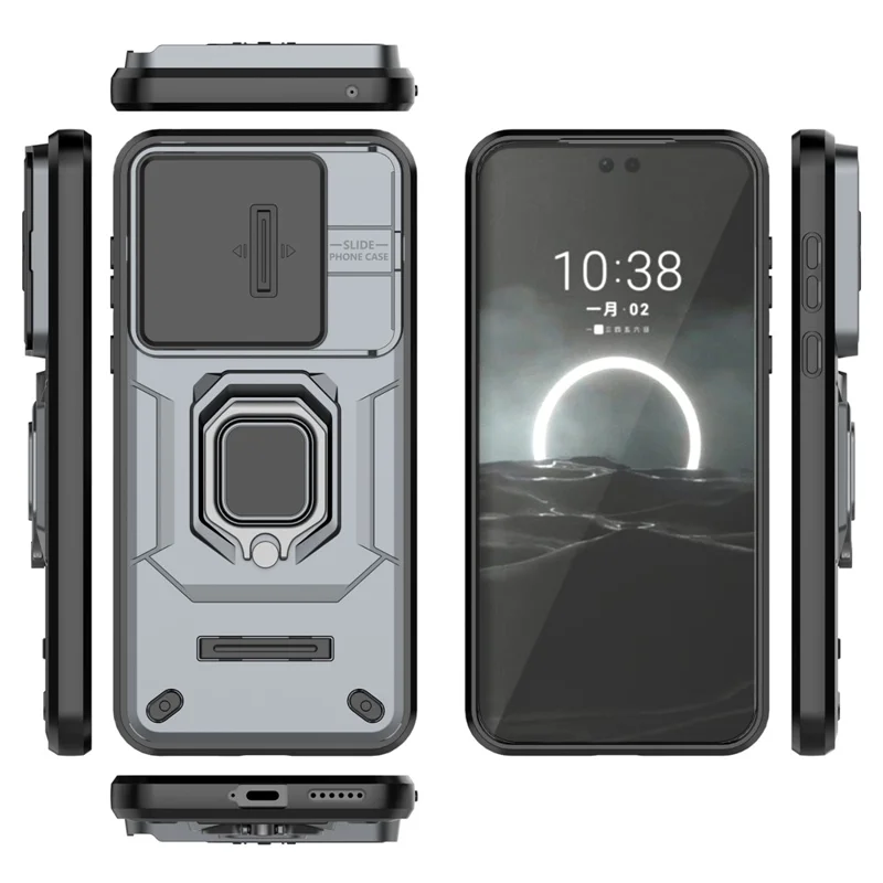 For Huawei Pura 70 Case PC+TPU Protective Phone Shell with Slide Lens Cover - Grey