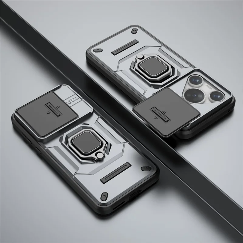 For Huawei Pura 70 Case PC+TPU Protective Phone Shell with Slide Lens Cover - Grey