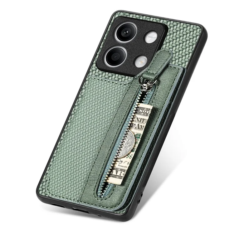 C1-04 For Xiaomi Redmi Note 13 5G Case Leather+PC+TPU Zipper Wallet Phone Cover - Green
