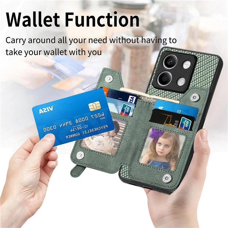 C1-04 For Xiaomi Redmi Note 13 5G Case Leather+PC+TPU Zipper Wallet Phone Cover - Green
