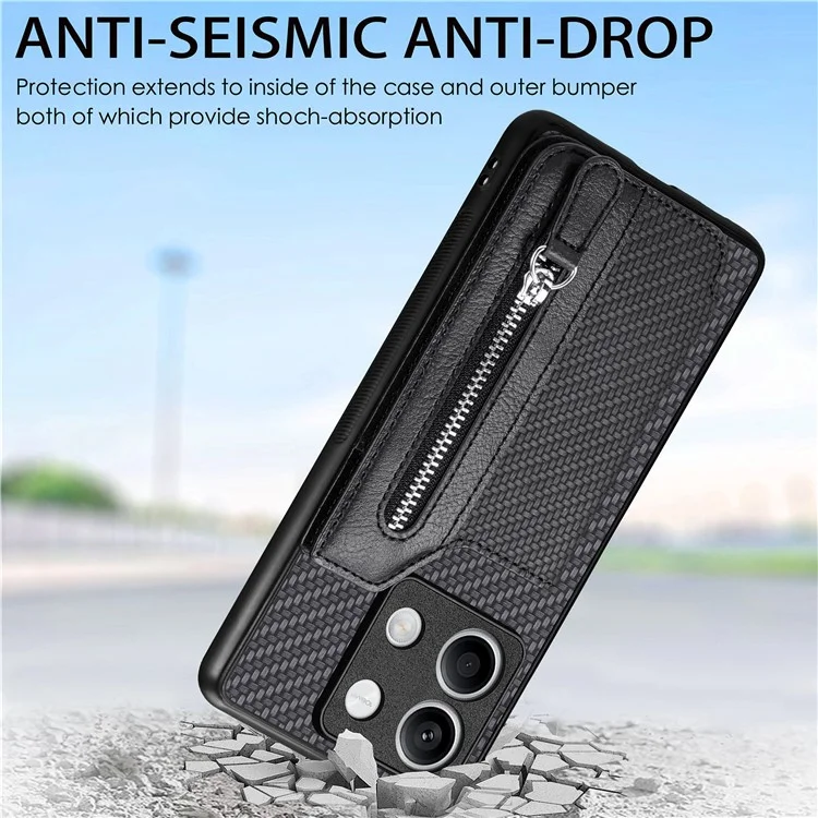 C1-04 For Xiaomi Redmi Note 13 5G Case Leather+PC+TPU Zipper Wallet Phone Cover - Green