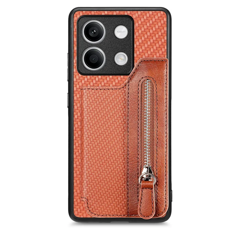 C1-04 For Xiaomi Redmi Note 13 5G Case Leather+PC+TPU Zipper Wallet Phone Cover - Brown